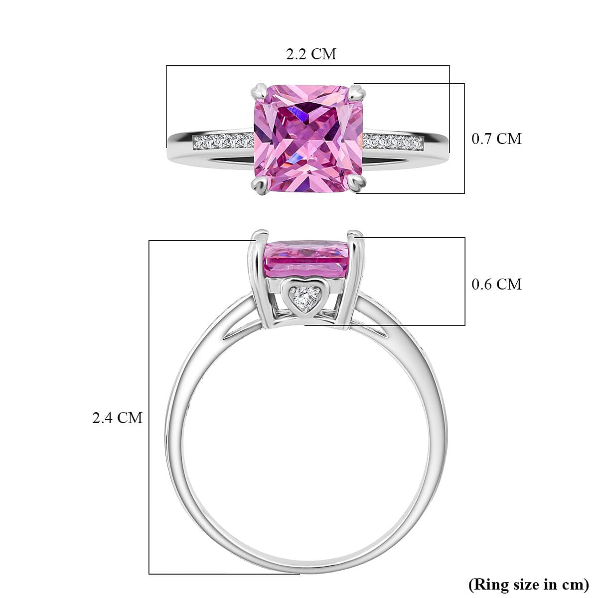 Pink Cubic Zirconia & White Cubic Zirconia Ring in Rhodium Overlay Sterling Silver 3.64 Ct.
