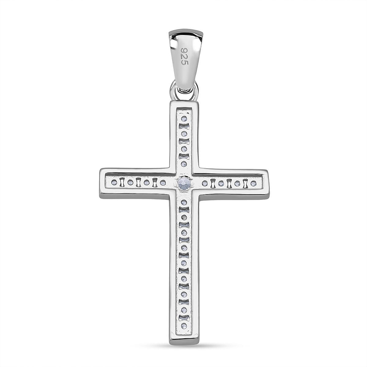 White Cubic Zirconia Cross Pendant in Rhodium Overlay Sterling Silver