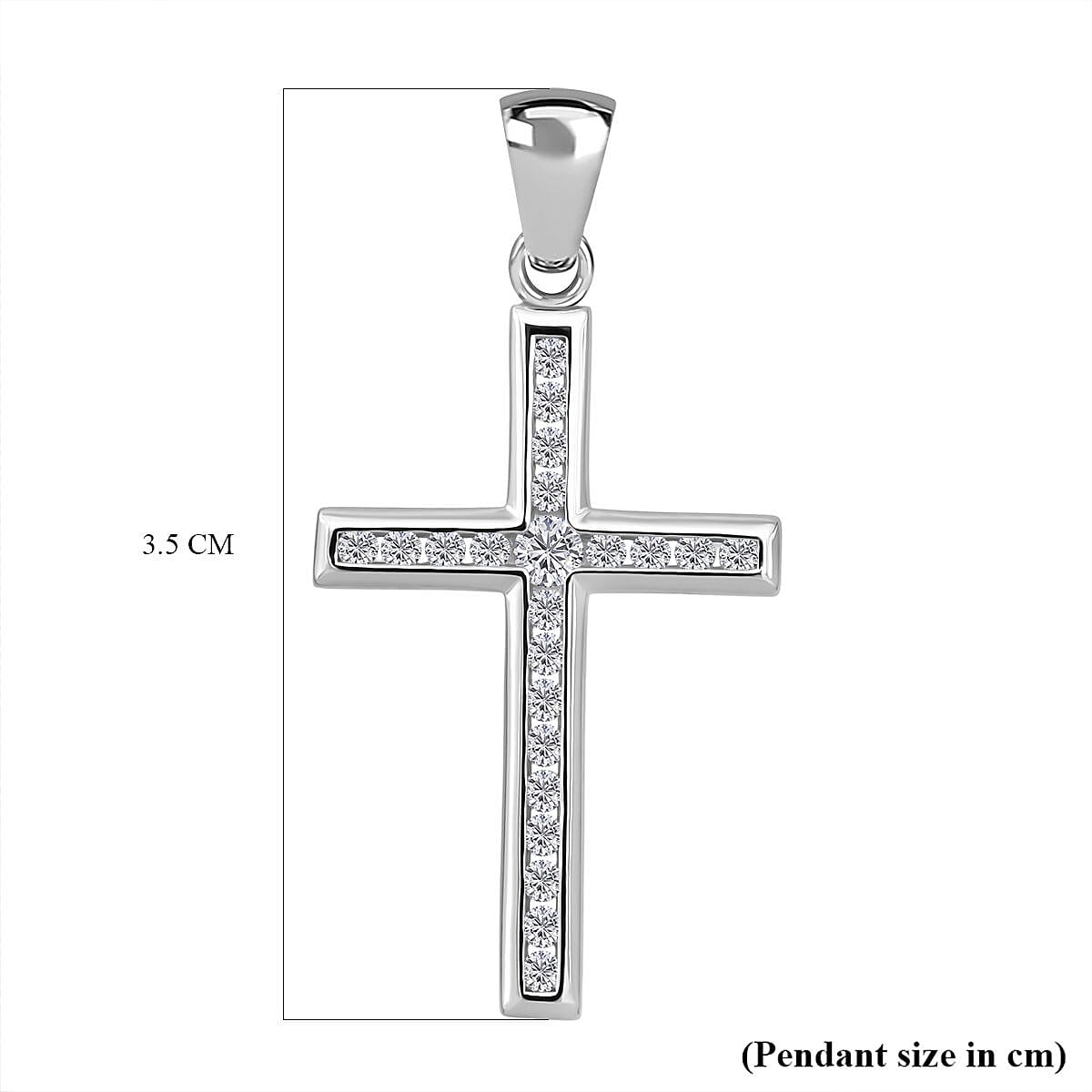 White Cubic Zirconia Cross Pendant in Rhodium Overlay Sterling Silver