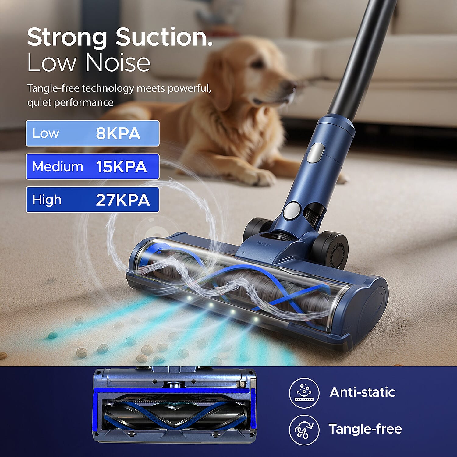 Keplin Lightweight Digital Vacuum with Bending Hose - 3 Speed, 55 Min Run Time, 350W Motor