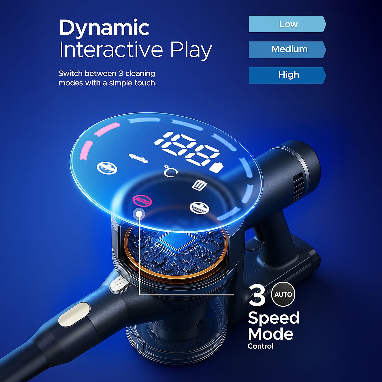 Keplin Lightweight Digital Vacuum with Bending Hose - 3 Speed, 55 Min Run Time, 350W Motor