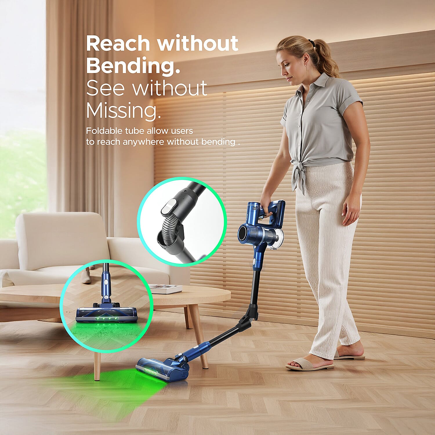 Keplin Lightweight Digital Vacuum with Bending Hose - 3 Speed, 55 Min Run Time, 350W Motor