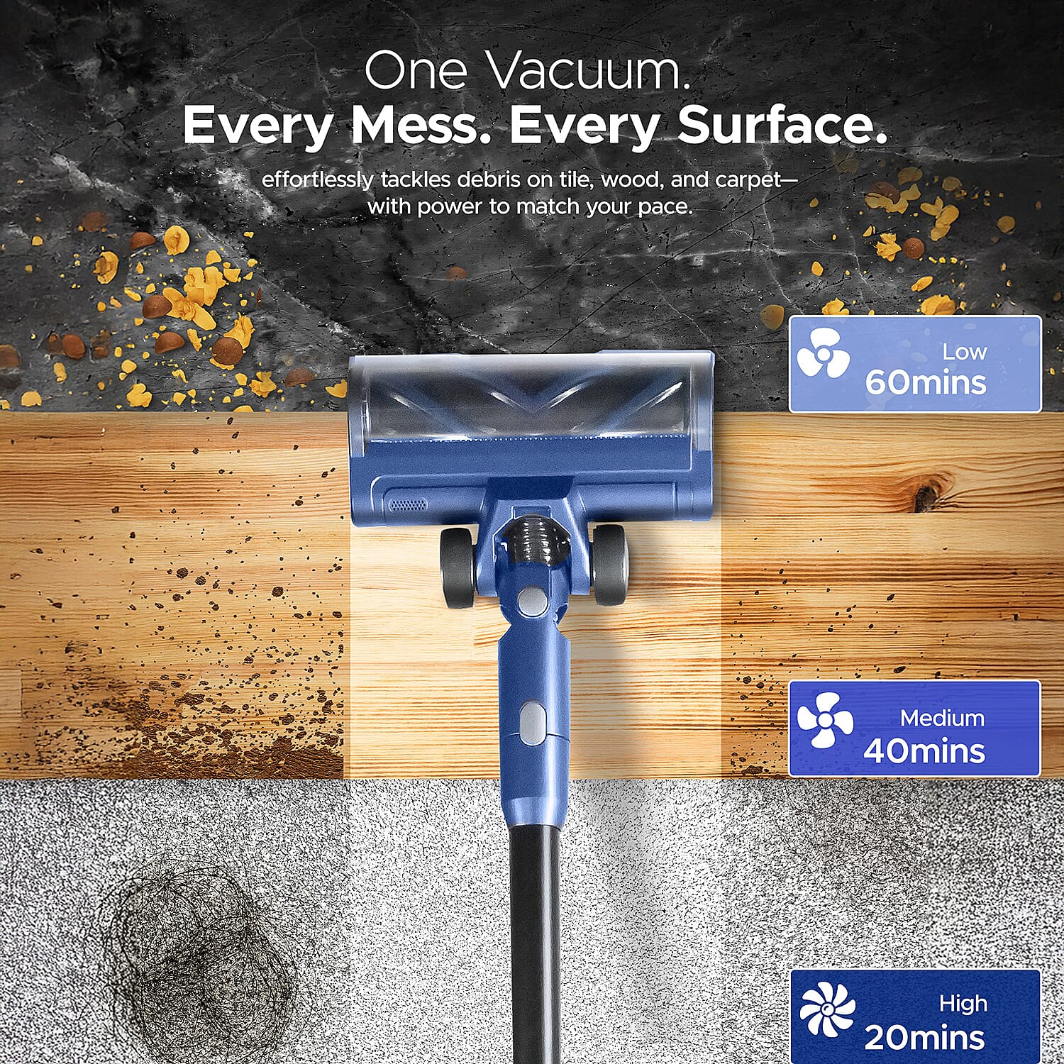 Keplin Lightweight Digital Vacuum with Bending Hose - 3 Speed, 55 Min Run Time, 350W Motor