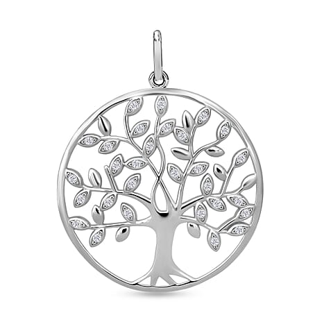 White Cubic Zirconia Pendant in Rhodium Overlay Sterling Silver