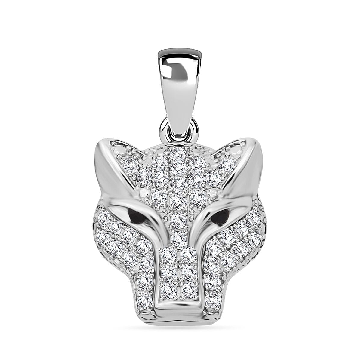 Black Cubic Zirconia & White Cubic Zirconia Panther Pendant in Rhodium Overlay Sterling Silver