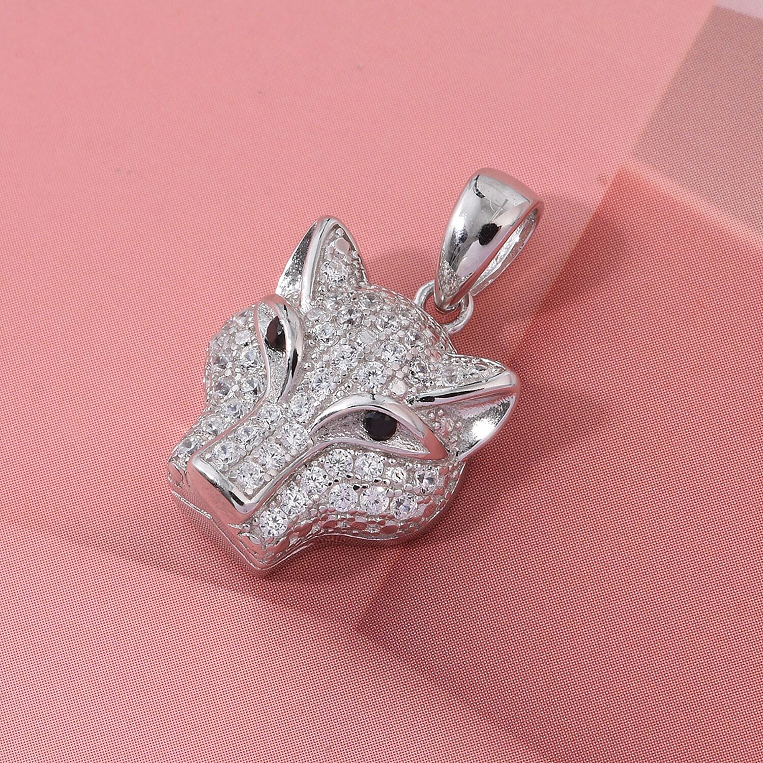 Black Cubic Zirconia & White Cubic Zirconia Panther Pendant in Rhodium Overlay Sterling Silver