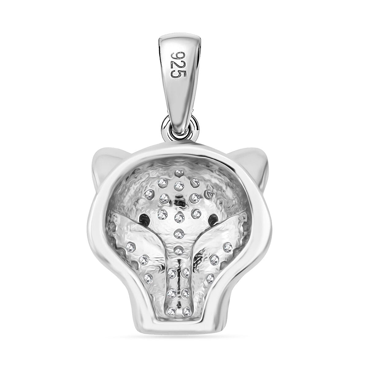 Black Cubic Zirconia & White Cubic Zirconia Panther Pendant in Rhodium Overlay Sterling Silver
