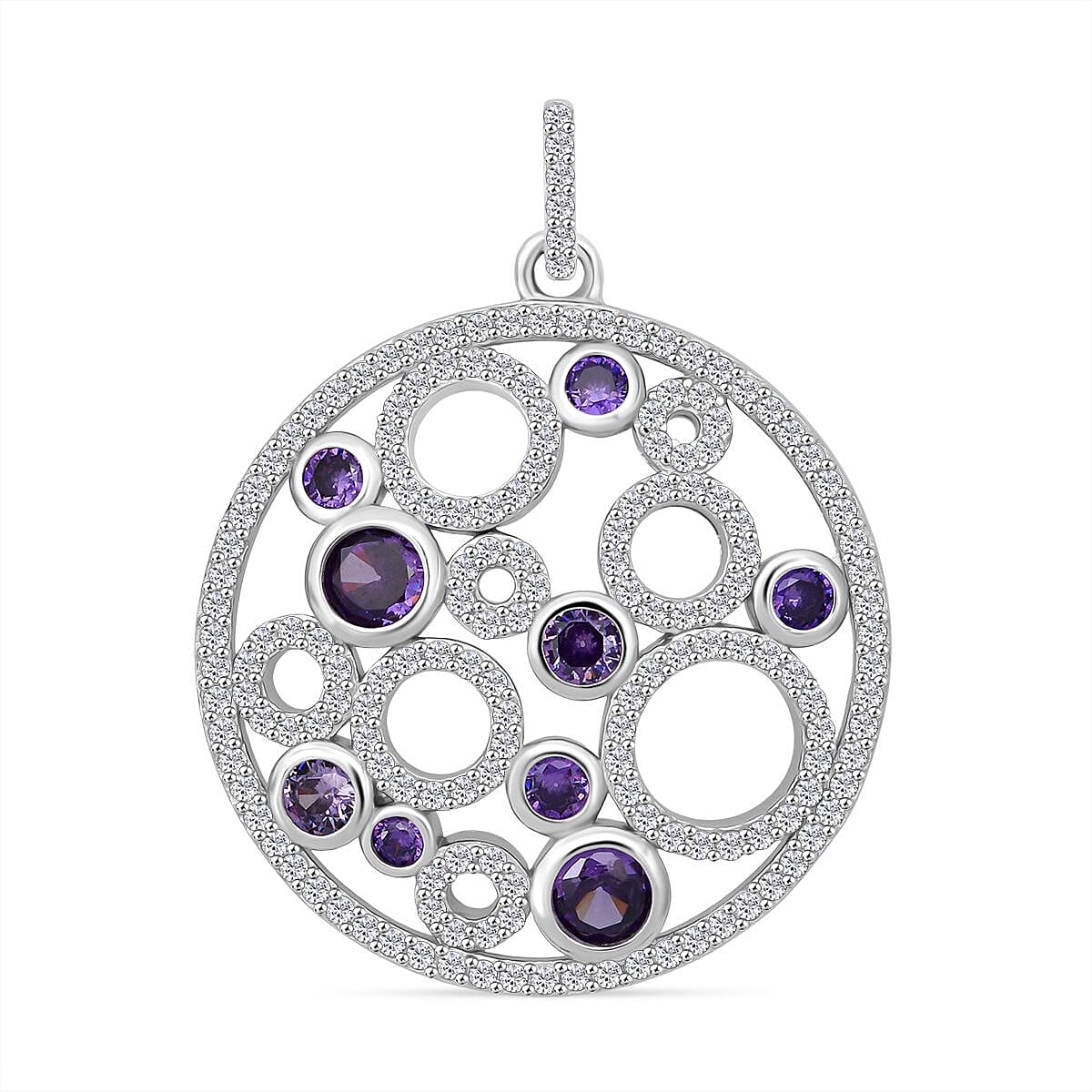 Purple Cubic Zirconia & White Cubic Zirconia Pendant in Rhodium Overlay Sterling Silver 3.69 Ct.