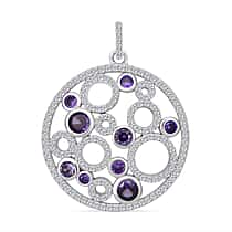 Purple Cubic Zirconia, White Cubic Zirconia Bubble Pendant in Rhodium Overlay Sterling Silver 3.69 Ct.