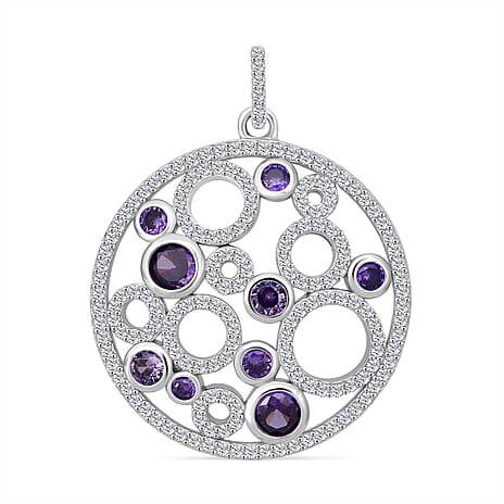 Purple Cubic Zirconia & White Cubic Zirconia Pendant in Rhodium Overlay Sterling Silver 3.69 Ct.