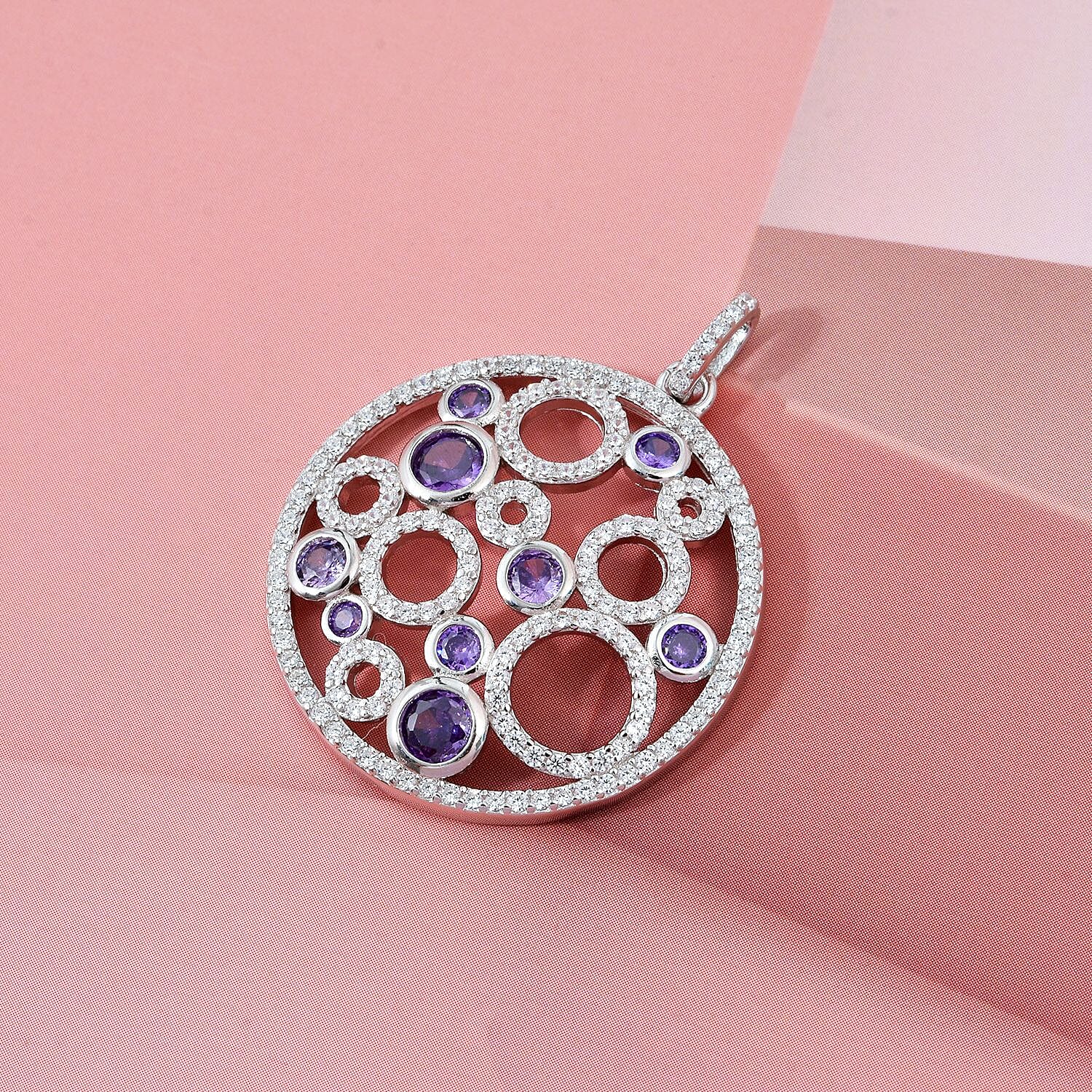 Purple Cubic Zirconia & White Cubic Zirconia Pendant in Rhodium Overlay Sterling Silver 3.69 Ct.