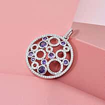 Purple Cubic Zirconia, White Cubic Zirconia Bubble Pendant in Rhodium Overlay Sterling Silver 3.69 Ct.