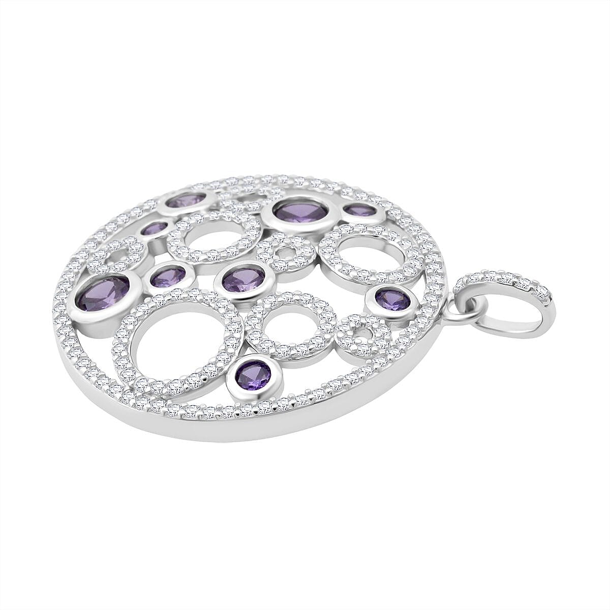 Purple Cubic Zirconia & White Cubic Zirconia Pendant in Rhodium Overlay Sterling Silver 3.69 Ct.