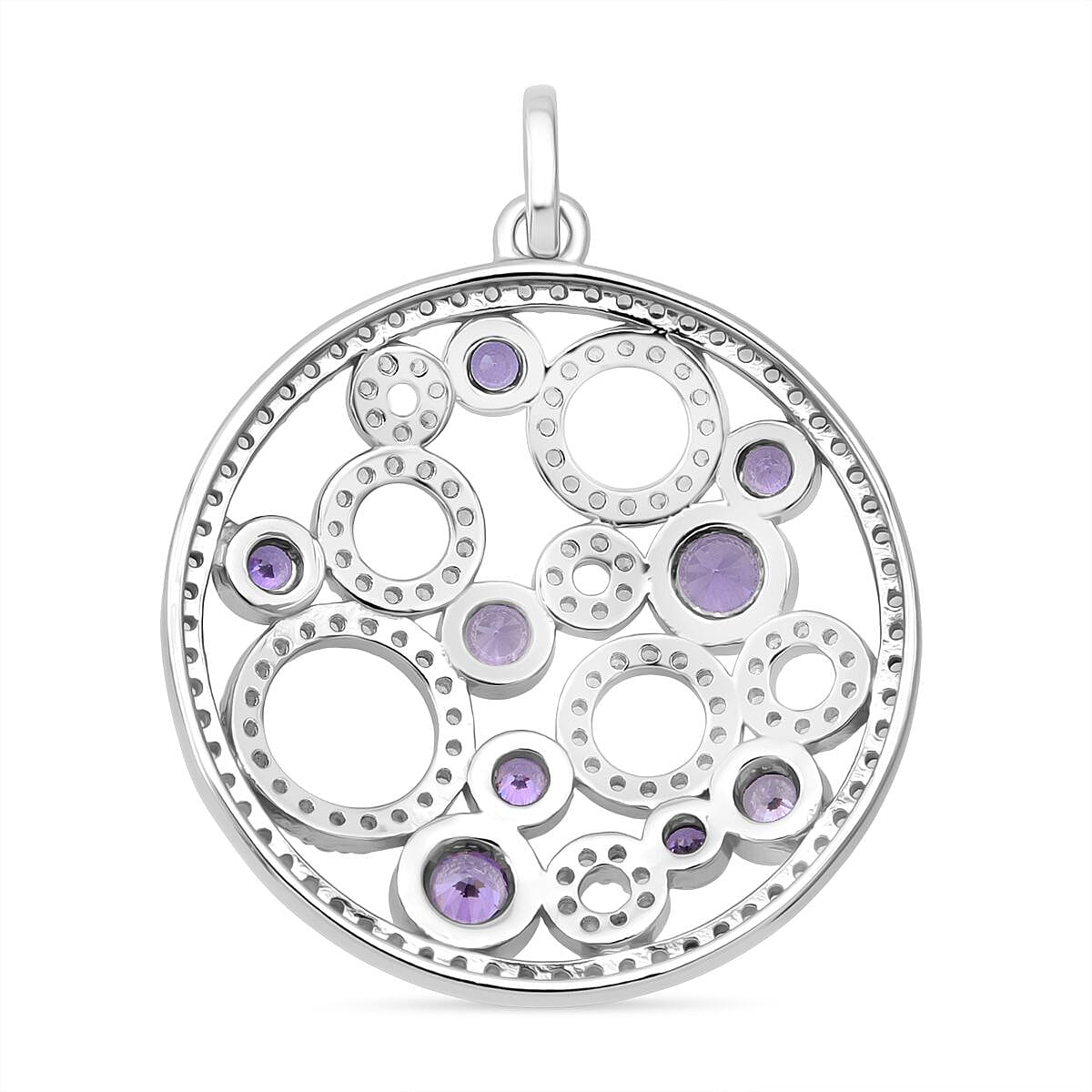 Purple Cubic Zirconia & White Cubic Zirconia Pendant in Rhodium Overlay Sterling Silver 3.69 Ct.