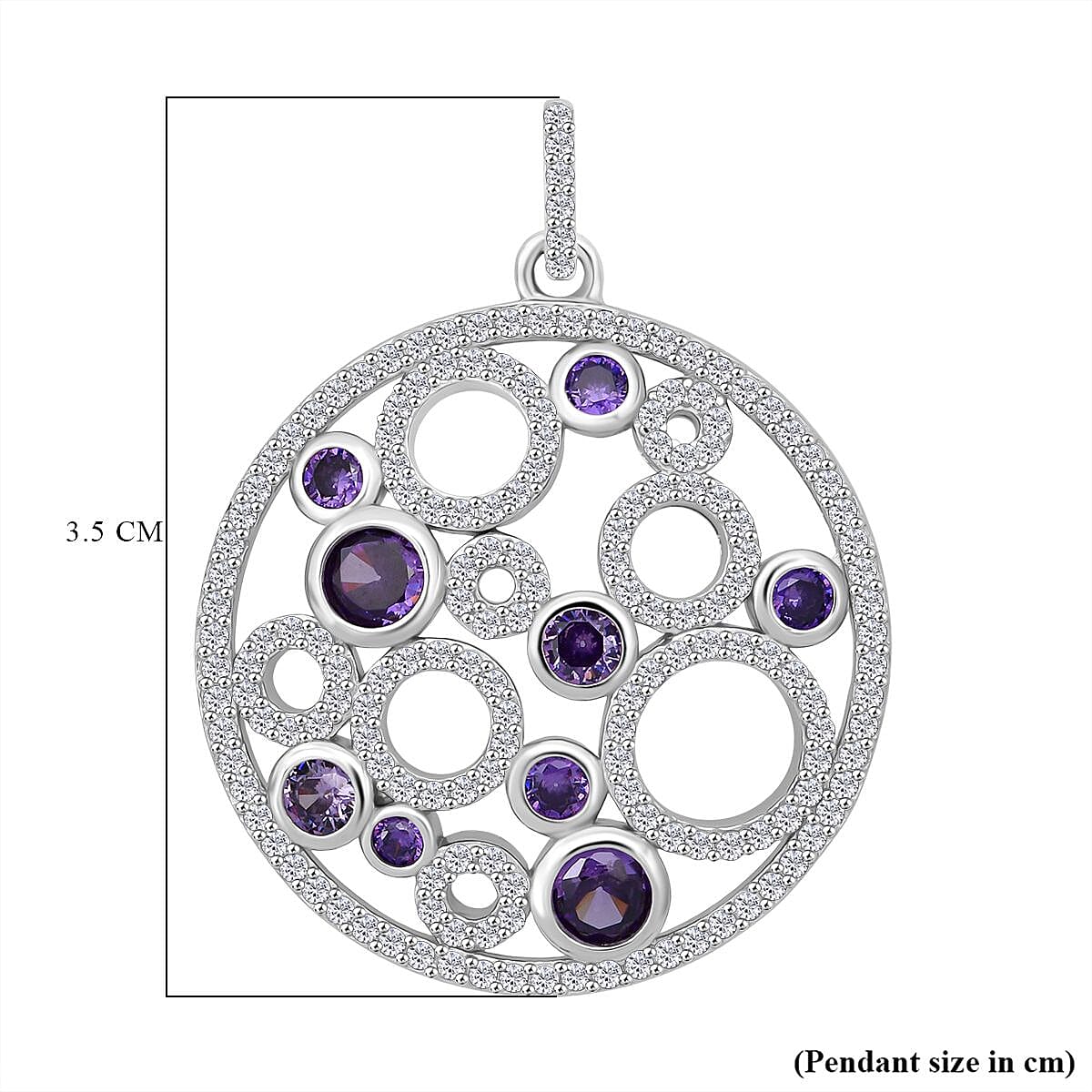 Purple Cubic Zirconia & White Cubic Zirconia Pendant in Rhodium Overlay Sterling Silver 3.69 Ct.
