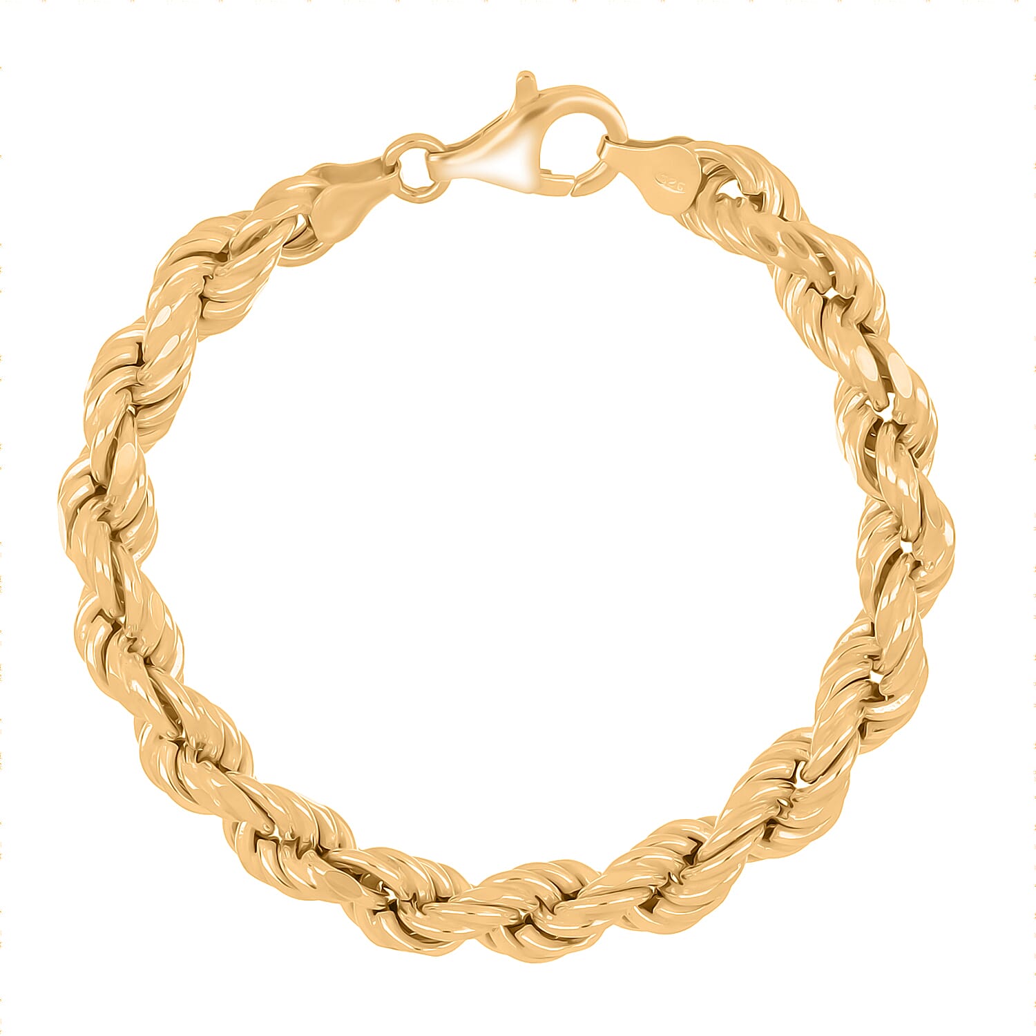 LaBella Fine Italian Jewellery - Handmade Sterling Silver Bracelet (Size - 7.5) with Lobster Clasp in Yellow Gold Plating, Silver Wt. 13.90 Gms.