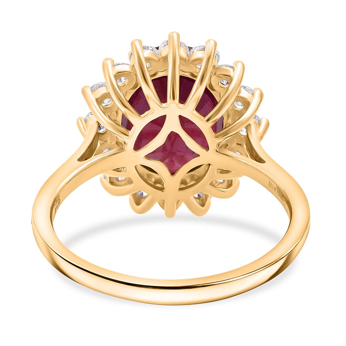 Luxuriant African Ruby (7.00Ct.) & Lab Grown Diamond SI-GH (1.00Ct.) Ring in 18K Vermeil Yellow Gold Sterling Silver Total 8.02 Ct.