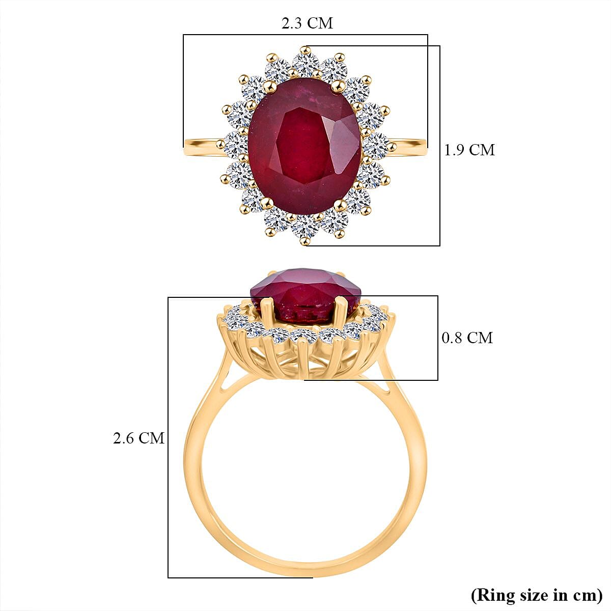 Luxuriant African Ruby (7.00Ct.) & Lab Grown Diamond SI-GH (1.00Ct.) Ring in 18K Vermeil Yellow Gold Sterling Silver Total 8.02 Ct.
