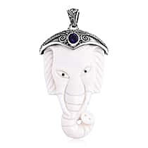 D'joy Royal Bali Collection Ox Bone and African Amethyst Elephant Pendant in Sterling Silver 54.81 Ct.