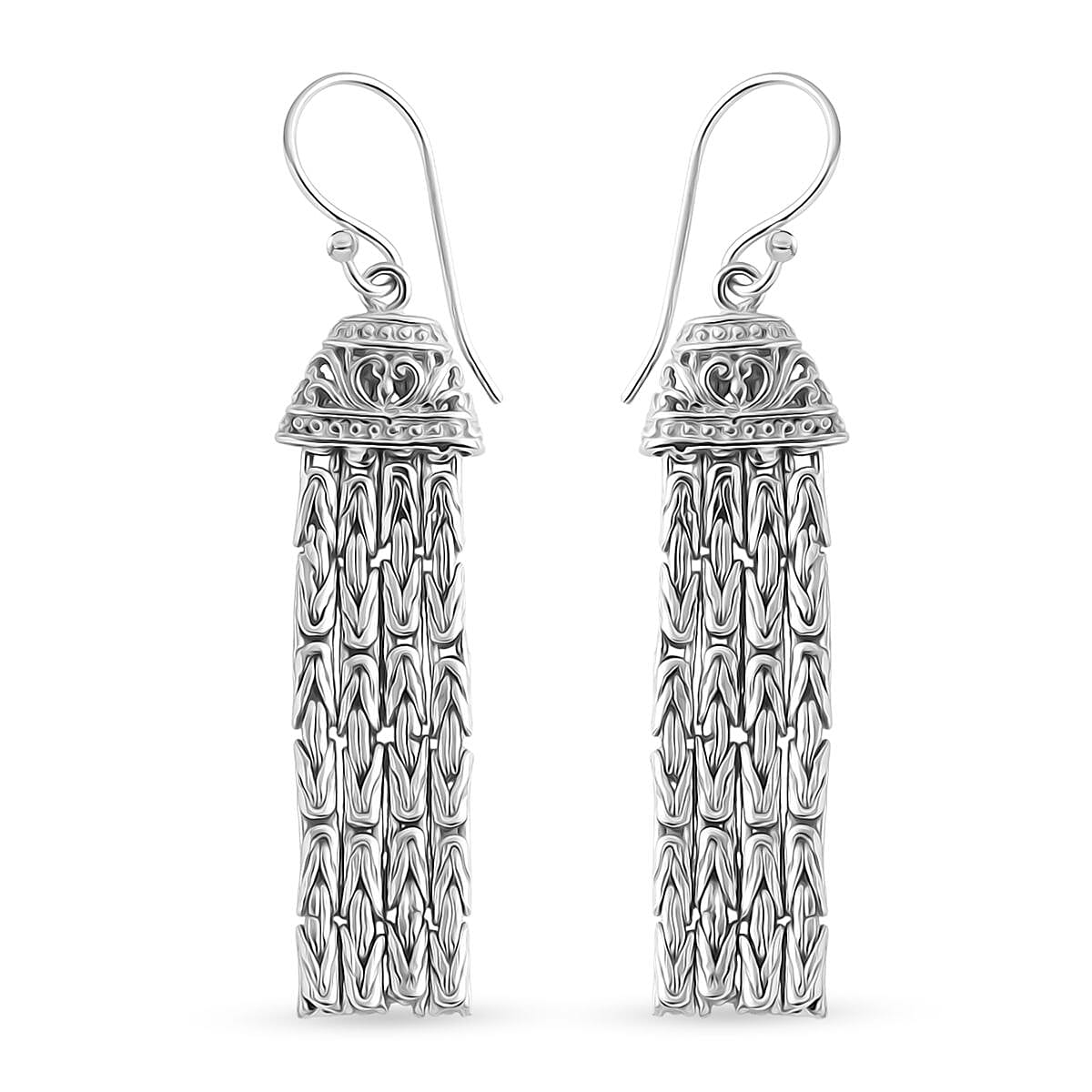 Royal Bali Collection Borobudur Handmade Sterling Silver Earrings with Hook, Silver Wt. 9.95 Gms.
