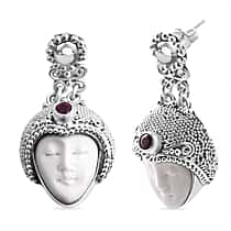 D'joy Royal Bali Collection Ox Bone and Fissure Filled Ruby Goddess Earring with Push Back in Sterling Silver 14.76 Ct.