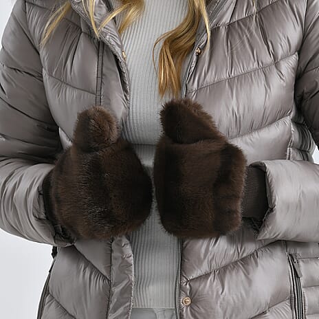Styled By Super-Cozy Faux Fur Mittens (24 x 12 cm, One Size) - Dark Brown