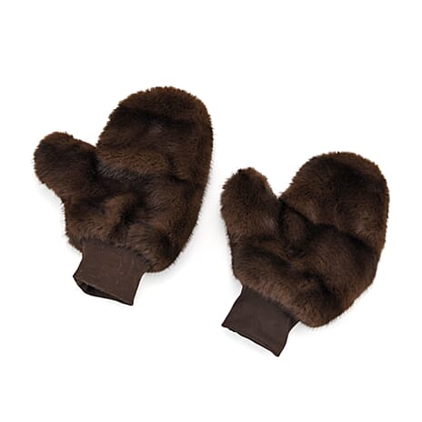 Styled By Super-Cozy Faux Fur Mittens (24 x 12 cm, One Size) - Dark Brown