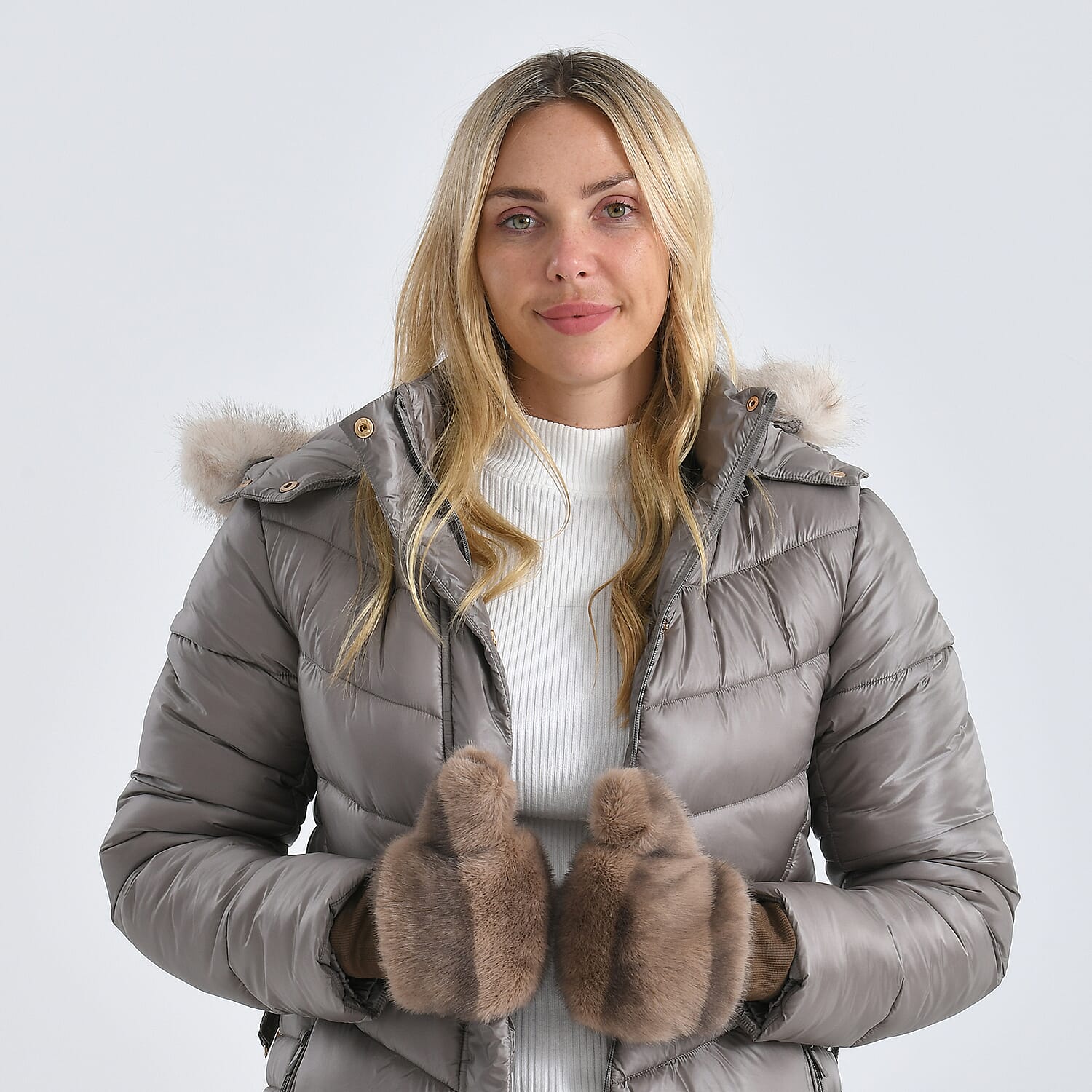 Styled By Super Cozy Faux Fur Mittens (24 x 12 cm, One Size) - Light Brown
