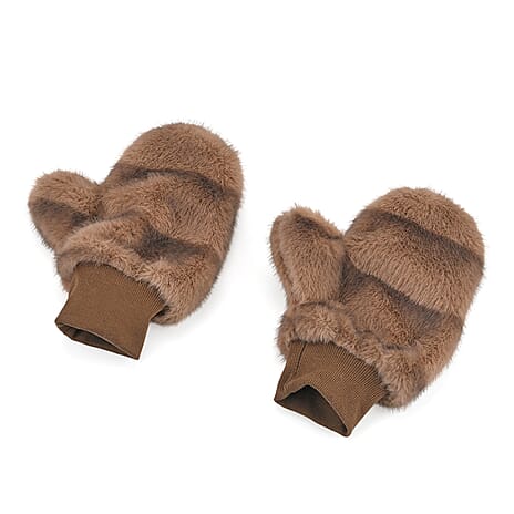Styled By Super Cozy Faux Fur Mittens (24 x 12 cm, One Size) - Light Brown