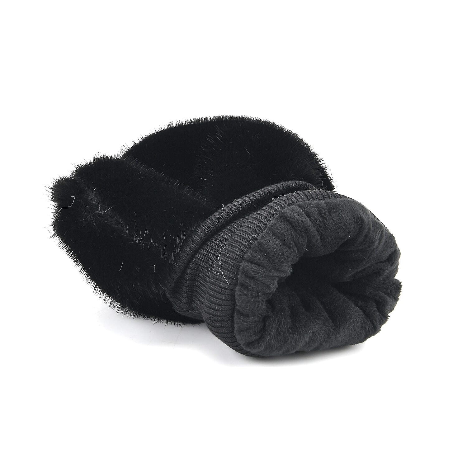 Styled By Super Cozy Faux Fur Mittens (24 x 12 cm, One Size) - Black