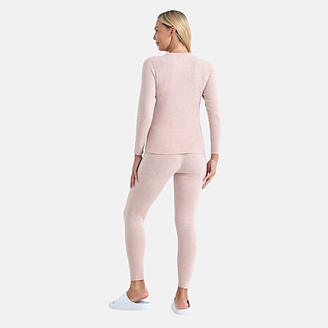 Valliserie Cashmere Blend Premium Thermal Scoop Neck Top - Legging Set (Size L) - Rose Nude
