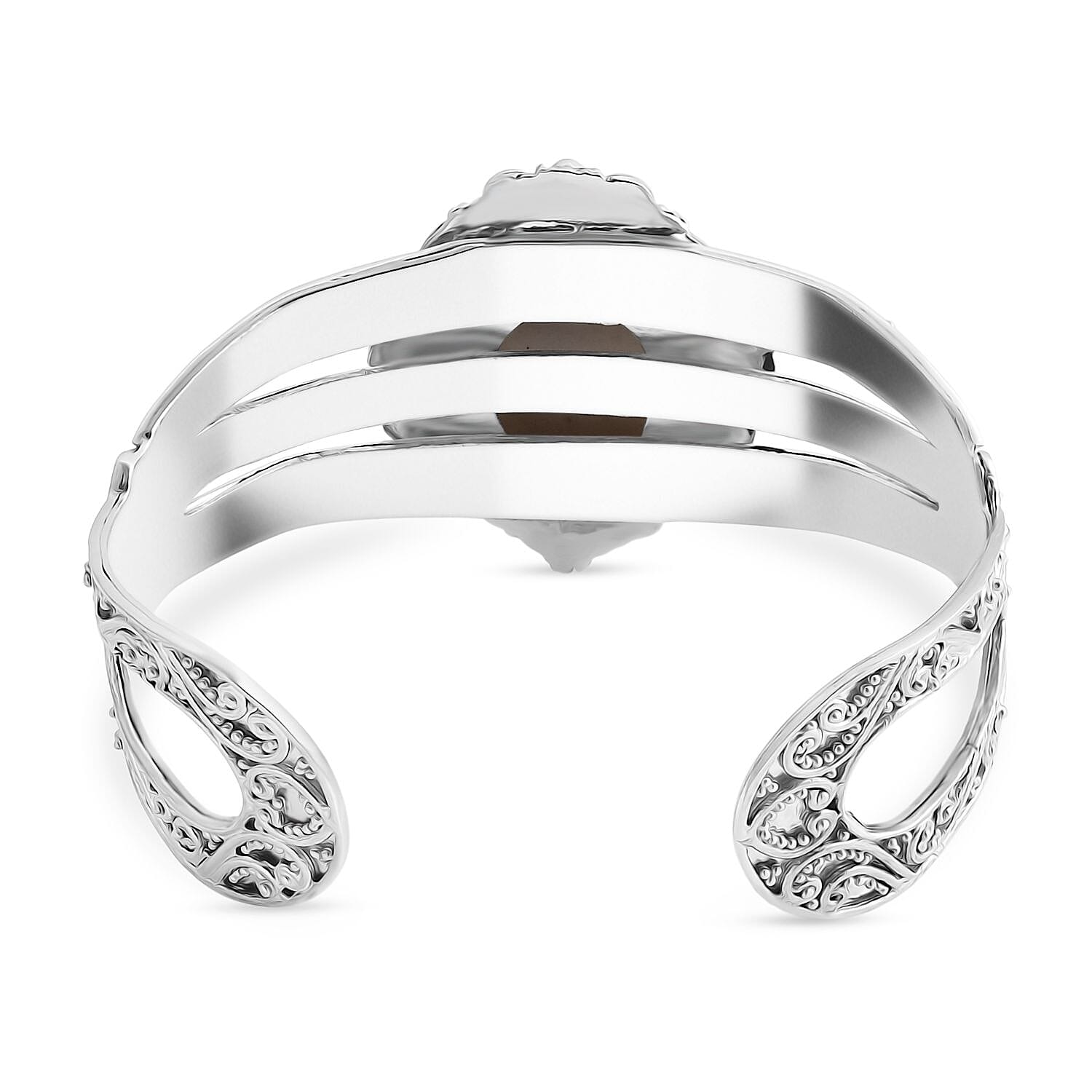 Ox Bone & Ruby Cuff Bangle in Sterling Silver 2.21 Ct, Silver Wt. 41.65 Gms.