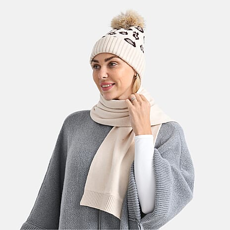 Styled By Two Piece Set Hat and Scarf - Beige