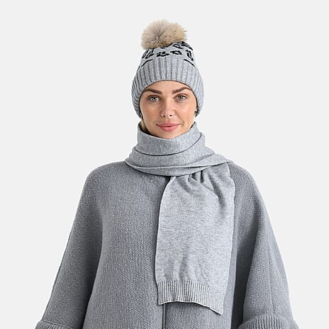Styled By Two Piece Set Hat and Scarf - Grey