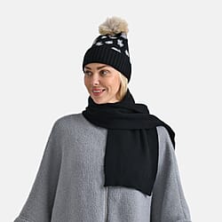 Styled By Two Piece Set Hat and Scarf - Black
