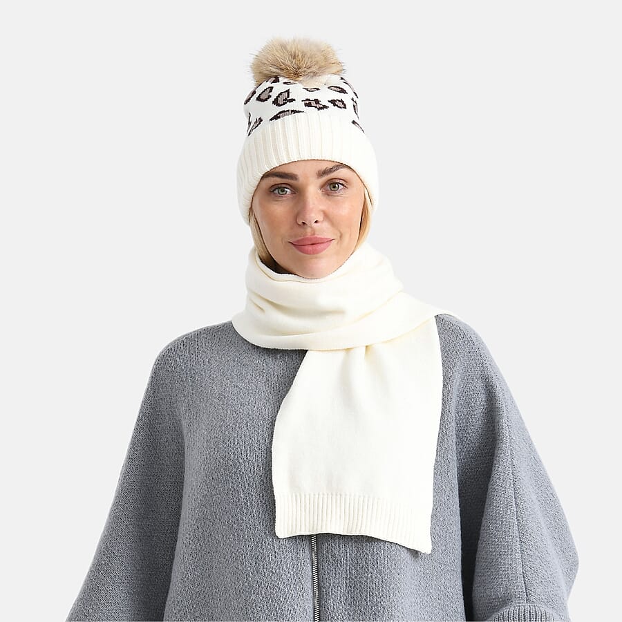 Styled By Two Piece Set Hat and Scarf - Cream