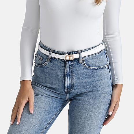 Reversible Genuine Leather Belt (Size M, 107Cm) - White