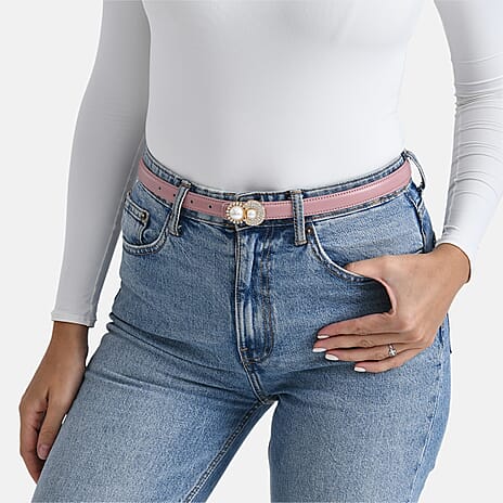 Reversible Genuine Leather Belt (Size L, 120Cm) - Pink