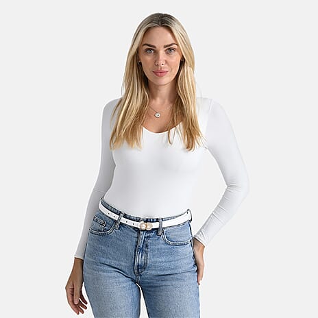 Reversible Genuine Leather Belt (Size L, 120Cm) - White