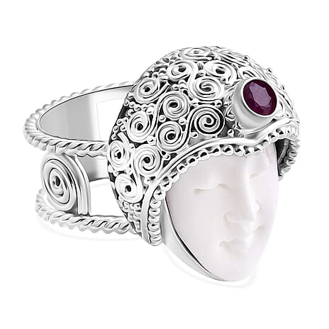 D'joy Ox Bone & Fissure Filled Ruby Goddess Ring Sterling Silver 6.57 Ct, Silver Wt. 10.90 Gms.