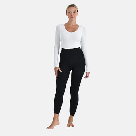 Tamsy Close Out High Waist Fleece Thermal Leggings (Size M) - Black