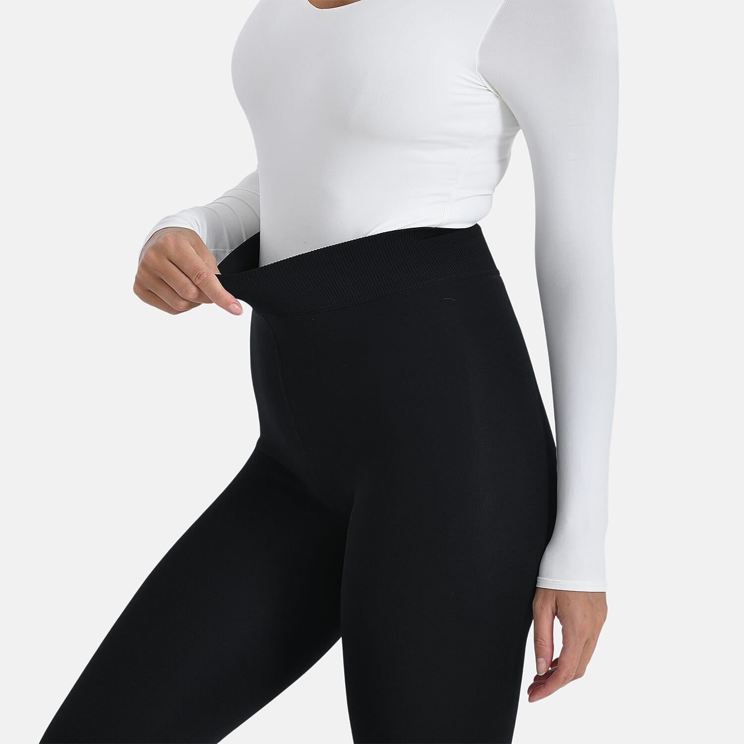 Tamsy Close Out High Waist Faux Fur Fleece Lined Plush Thermal Leggings (Size XL) - Black