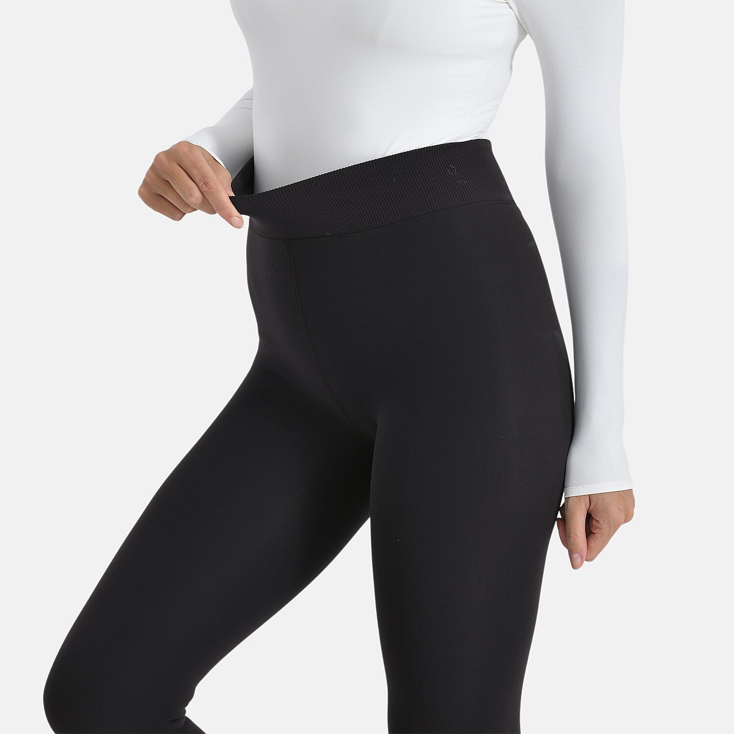 Tamsy Close Out High Waist Faux Fur Fleece Lined Plush Thermal Leggings (Size L) - Chocolate