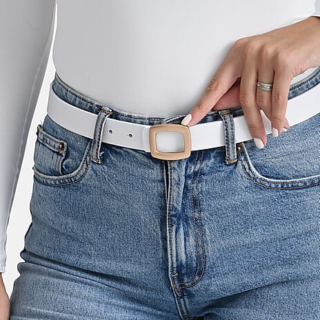 Genunine Leather Belt (Size M, 107 cm) - White