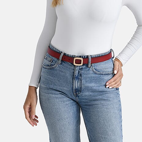 Genunine Leather Belt (Size L, 122 cm) - Red