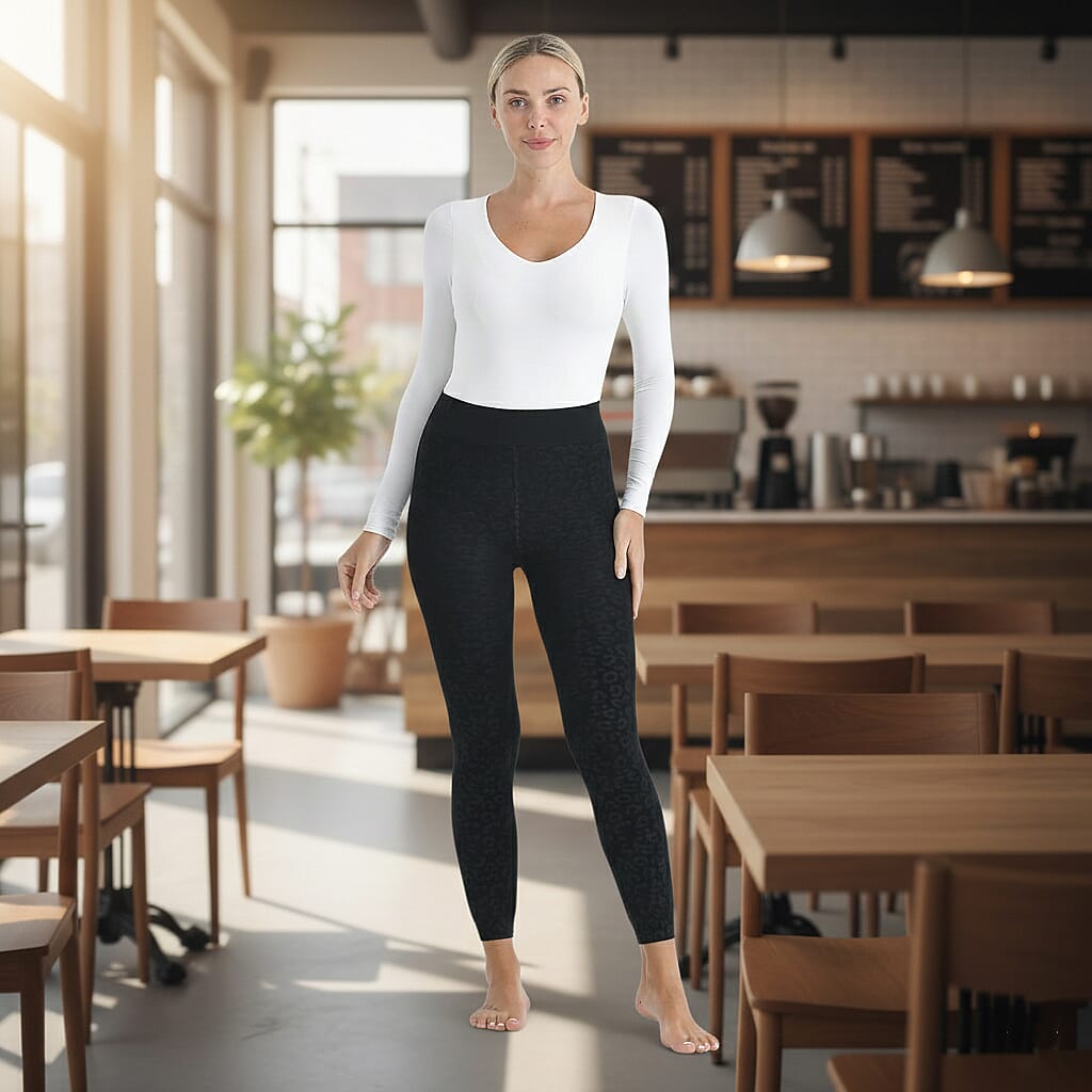 Tamsy Leopard Embossed Faux Fur Leggings (Size M) - Black