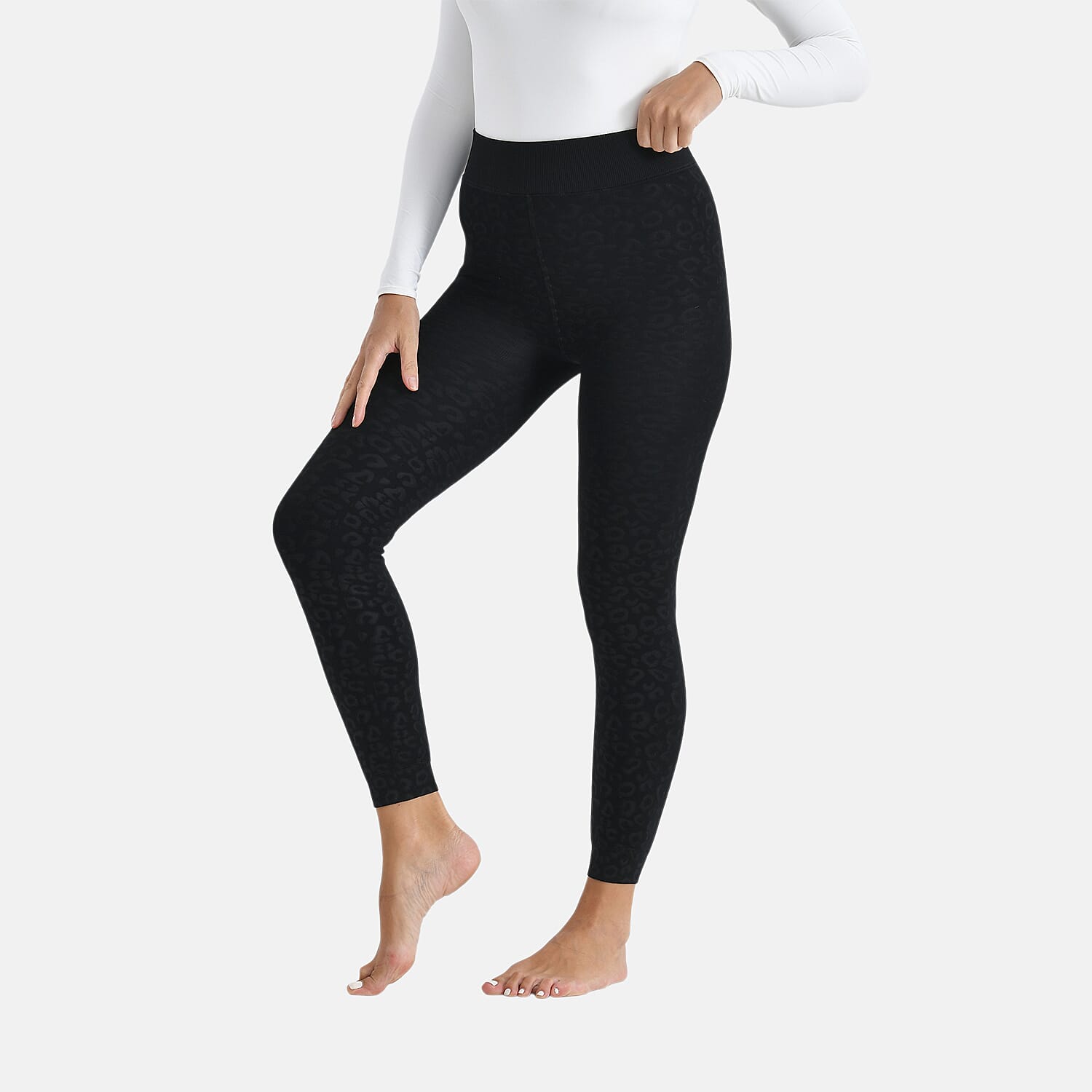 Tamsy Leopard Embossed Faux Fur Leggings (Size L) - Black