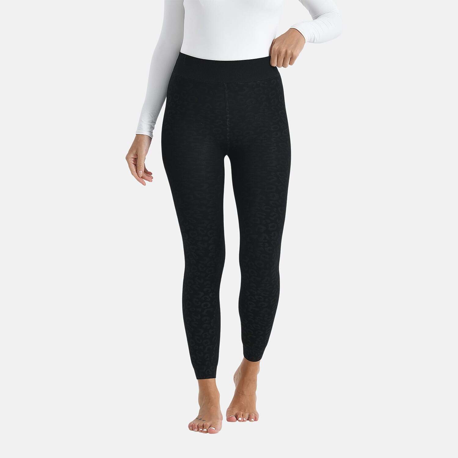 Tamsy Leopard Embossed Faux Fur Leggings (Size L) - Black