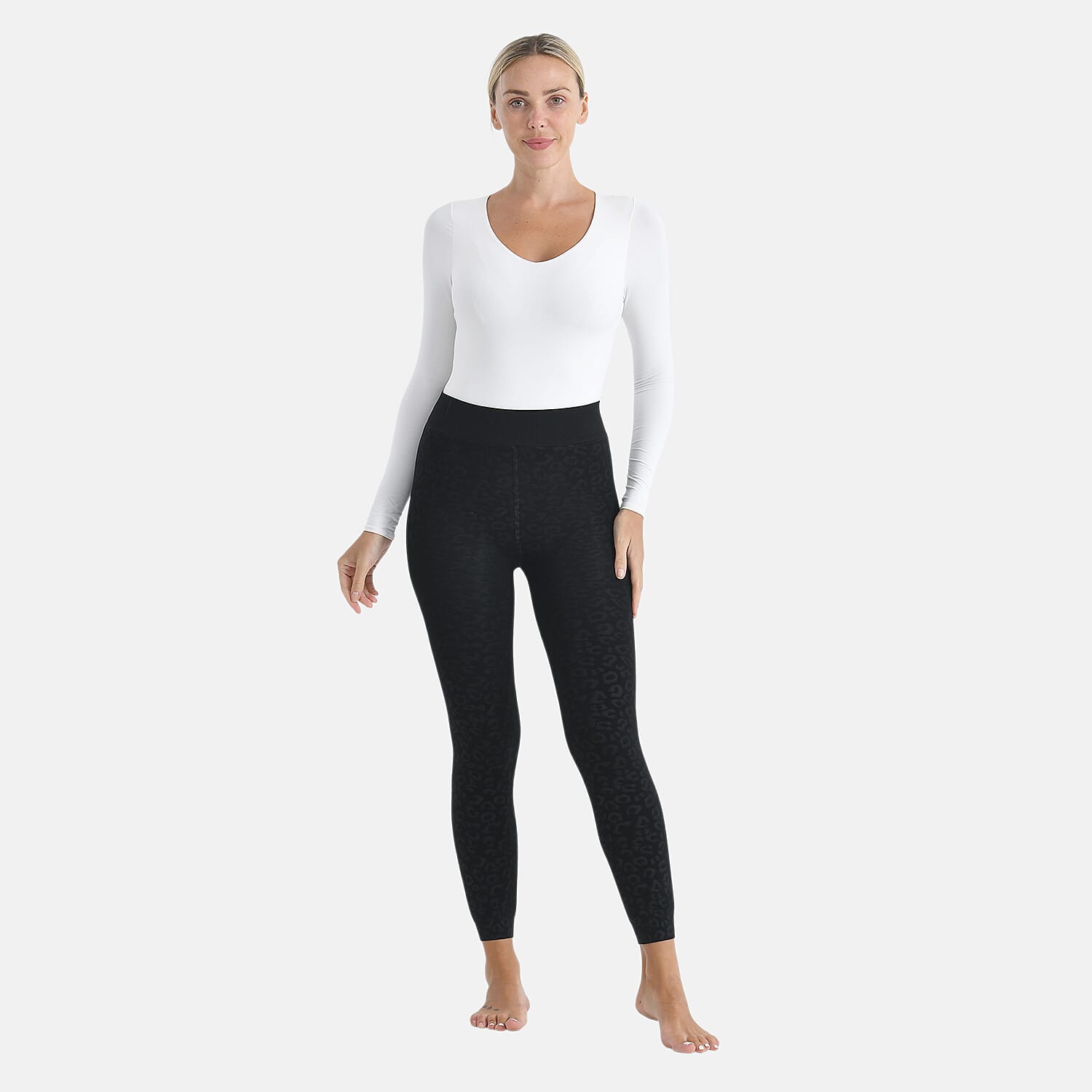 Tamsy Leopard Embossed Faux Fur Leggings (Size 14 to 16) - Black