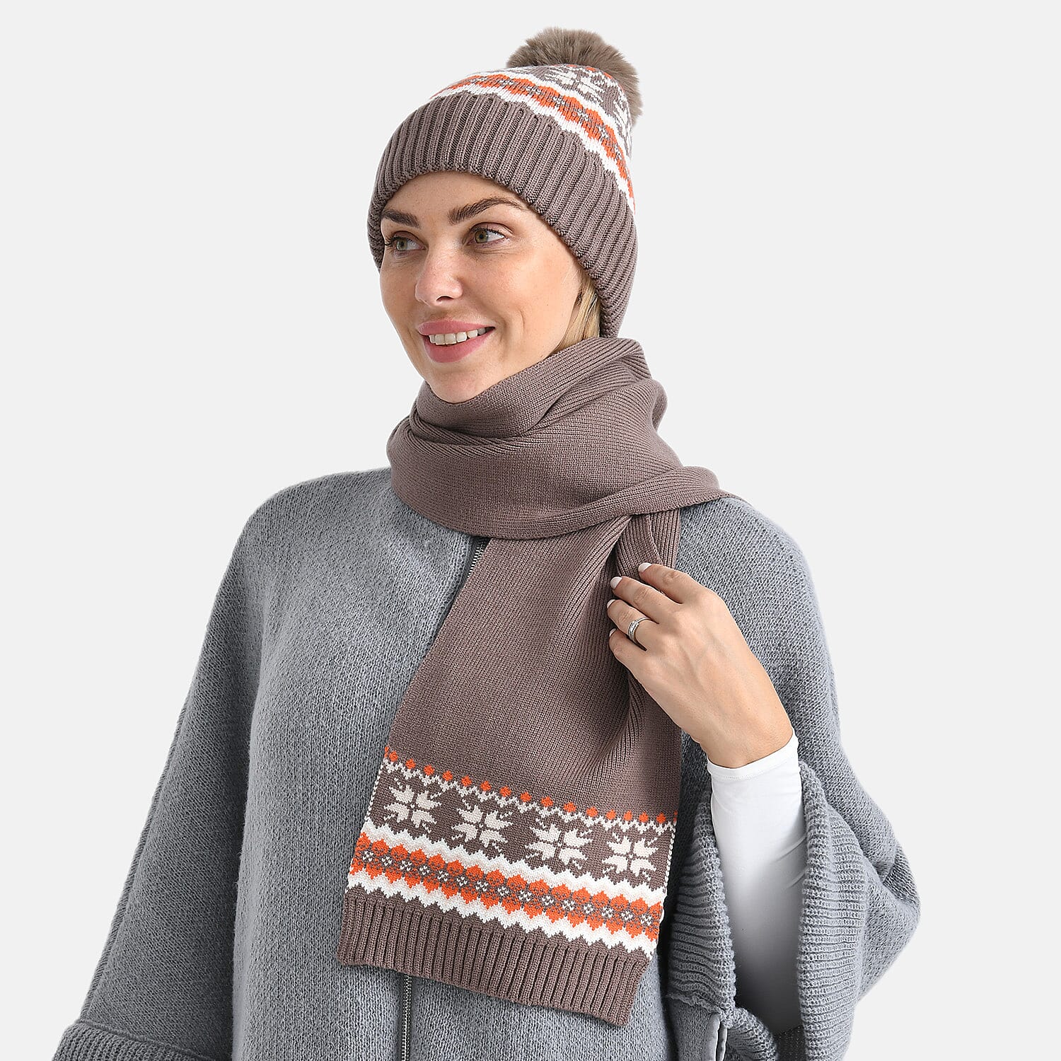 Styled By 2 Piece Set Hat - Scarf - Brown